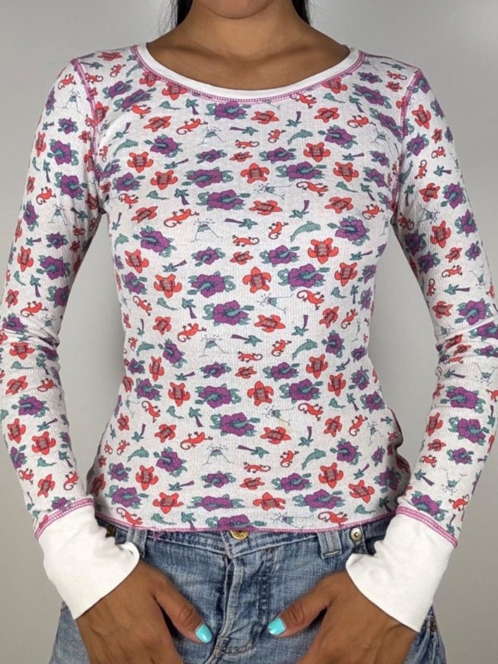 Y2K free people floral long sleeve top